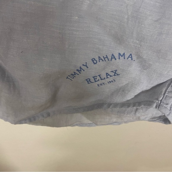 TOMMY BAHAMA Mens XXL 100% Linen Long Sleeve Button Camp Shirt Light Blue - Picture 5 of 7